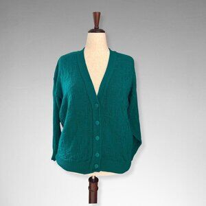 Vintage Blueish Green 90s Knit Sweater Cardigan Made in the USA Size 14/16 Curvy
